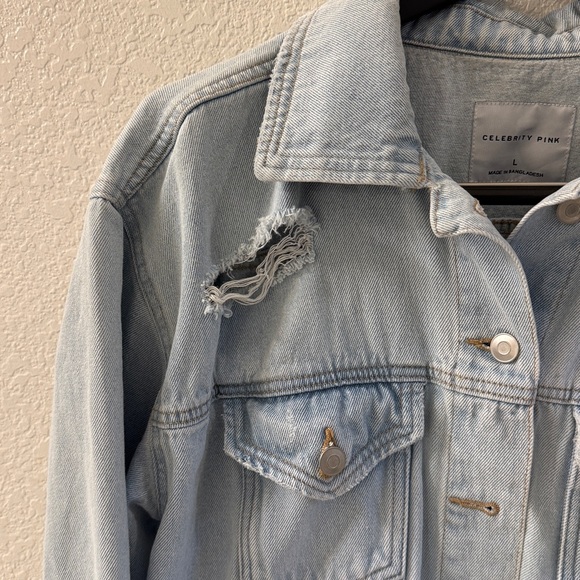 Celebrity Pink Distressed Light Blue Jean Jacket - Picture 5 of 6